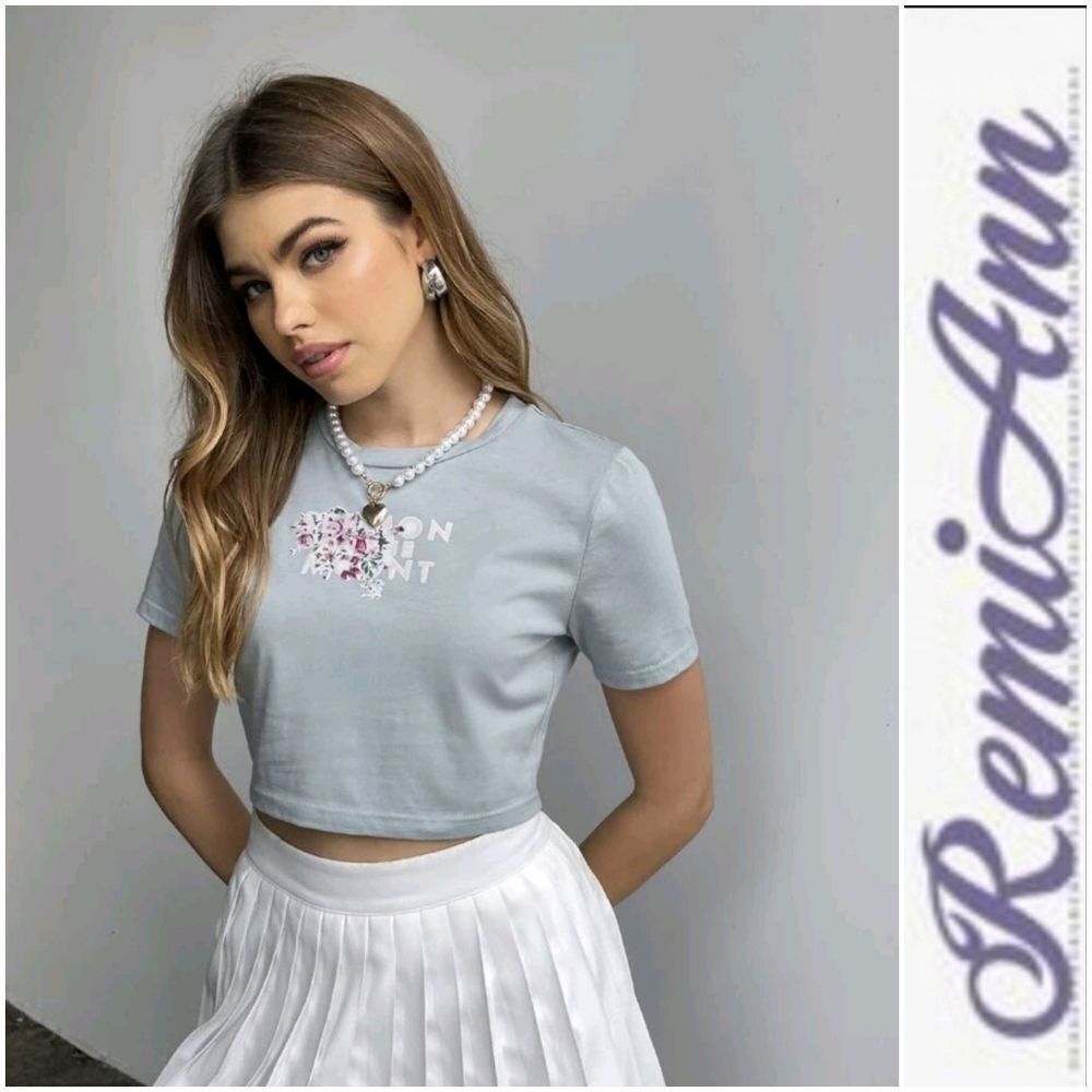 Floral & Slogan Print Crop Tee